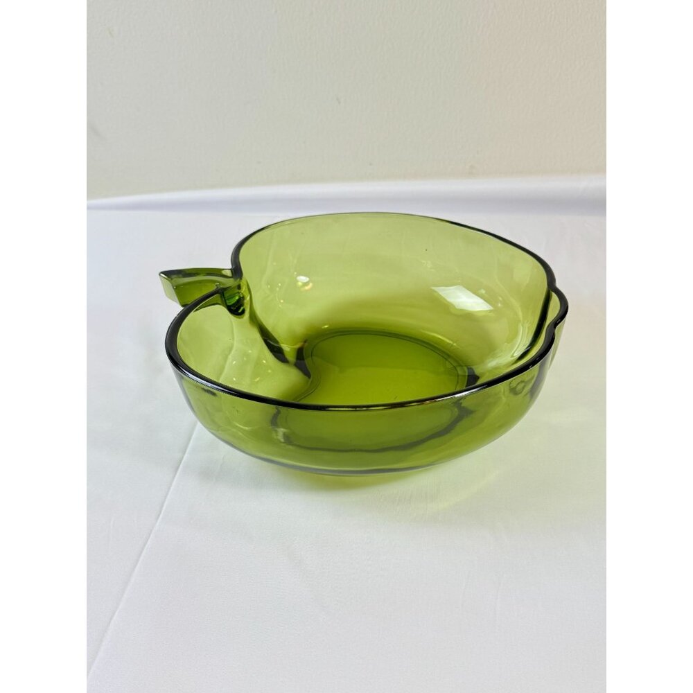 Hazel Atlas Large Apple-Shaped Green Glass Fruit Bowl Centerpiece Decor 10" - Picture 4 of 9